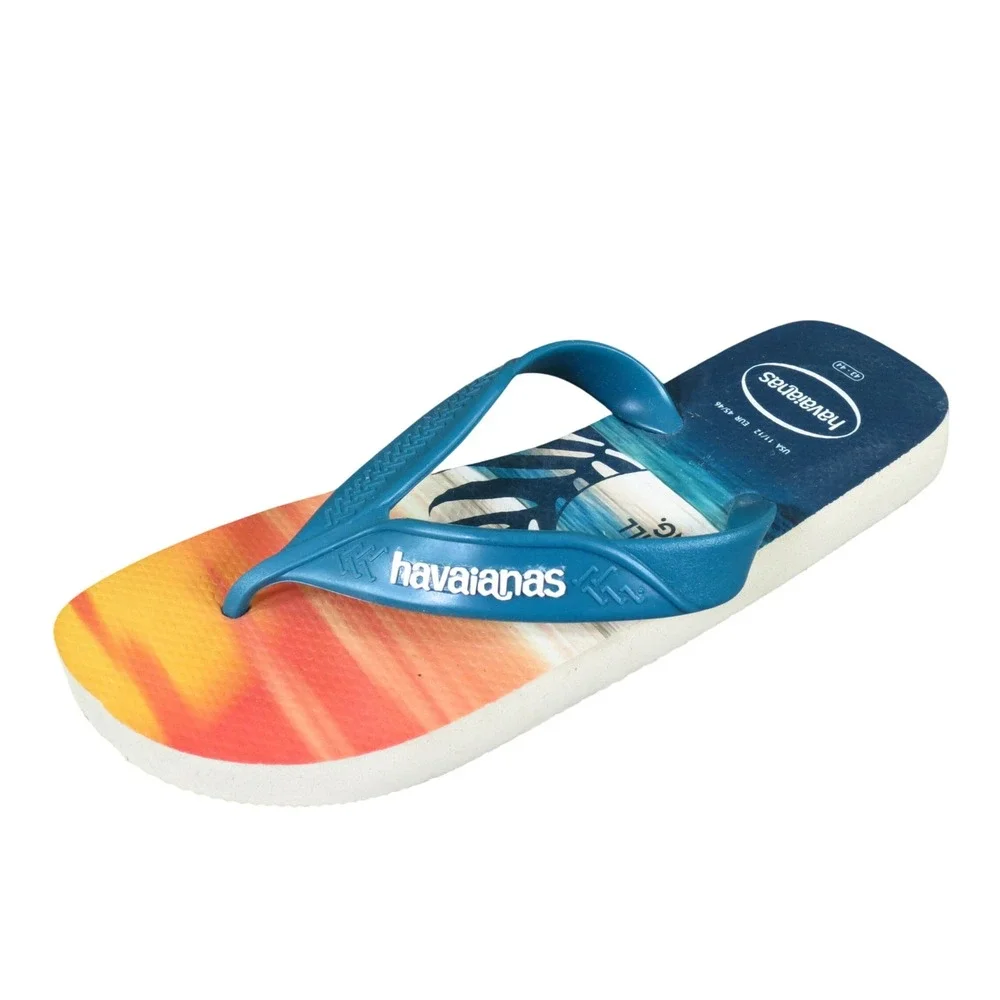 Havaianas Surf Mens Flip Flop Sandals Size 11/12 Beach Casual Blue Orange Rubber